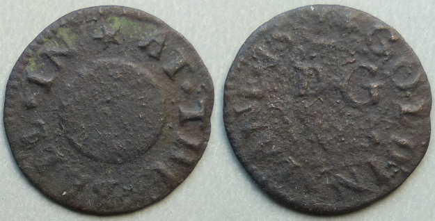 Golden Lane, D G & W B AT THE BALL 1657 farthing